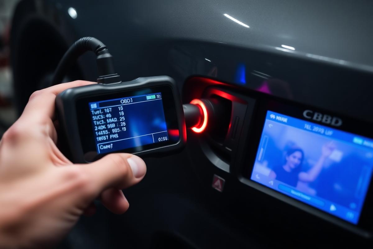 Scanner automotivo profissional conectado à porta OBD-II do veículo